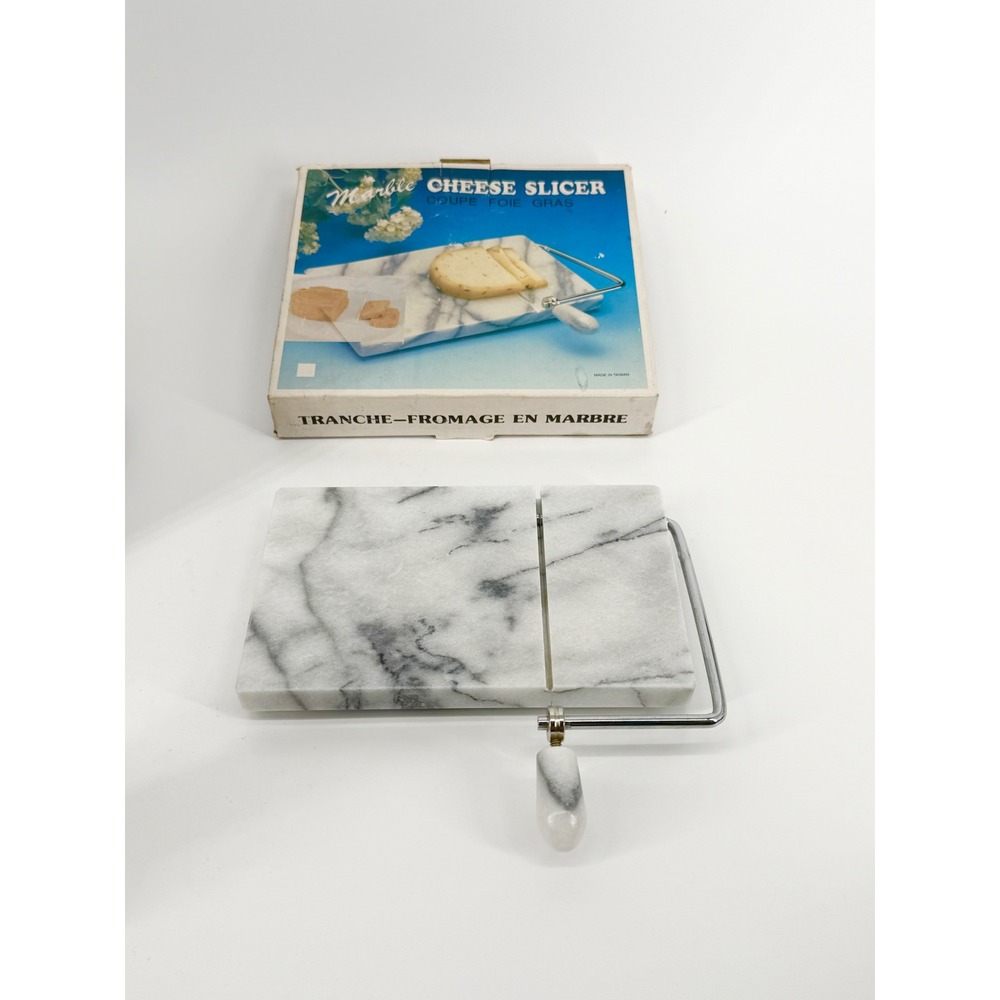 Vintage White Marble Cheese Slicer Board with Wire Cutter Stainless Steel Handle